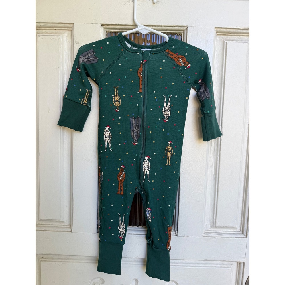 Hanna Andersson Star Wars Christmas Holiday Green Zip Sleeper Pajamas Size 0-3M